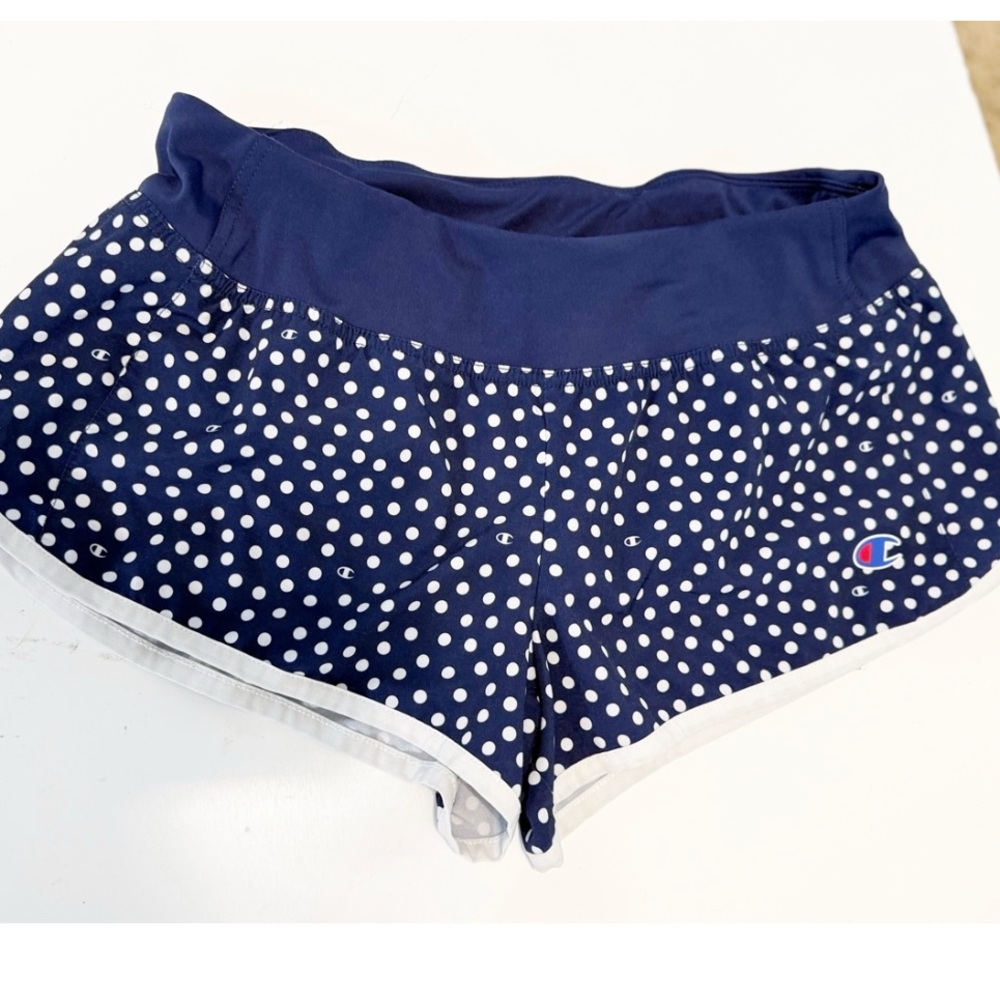 Women’s Champion Blue and White Polka Dot Running Shorts Sz S